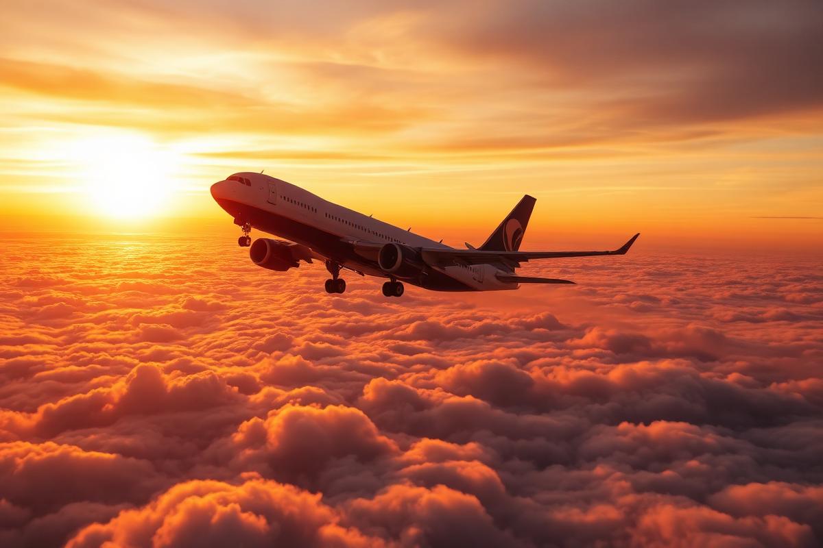 Airliner at sunset representing our mission and vision